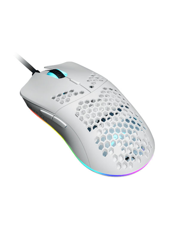 DUTZO KeiryÅ RGB - Matt White - Gaming Mus - Optisk - 6 knapper - Hvid med RGB-LED lys